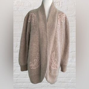 JAMIE VTG Ivory Angora Blend Cardigan Sweater Sz S Oversized Grandma Old Money